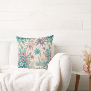 Vintage Retro Tropical Palm Tree & Floral Garden Cushion