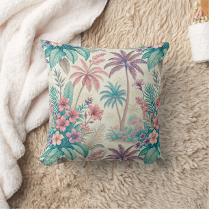 Vintage Retro Tropical Palm Tree & Floral Garden Cushion