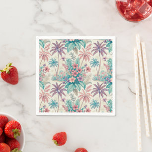 Vintage Retro Tropical Palm Tree & Floral Garden Napkin