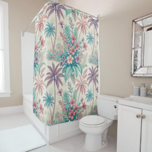 Vintage Retro Tropical Palm Tree & Floral Garden Shower Curtain