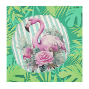 Vintage Retro Tropical Pink Flamingo Round Cushion