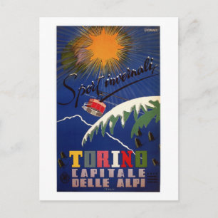 Vintage retro Turin winter sports Italian travel Postcard