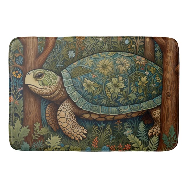 Vintage retro turtle bohemian boho woodland bath mat (Front)