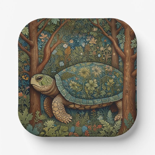 Vintage retro turtle bohemian boho woodland paper plate (Front)
