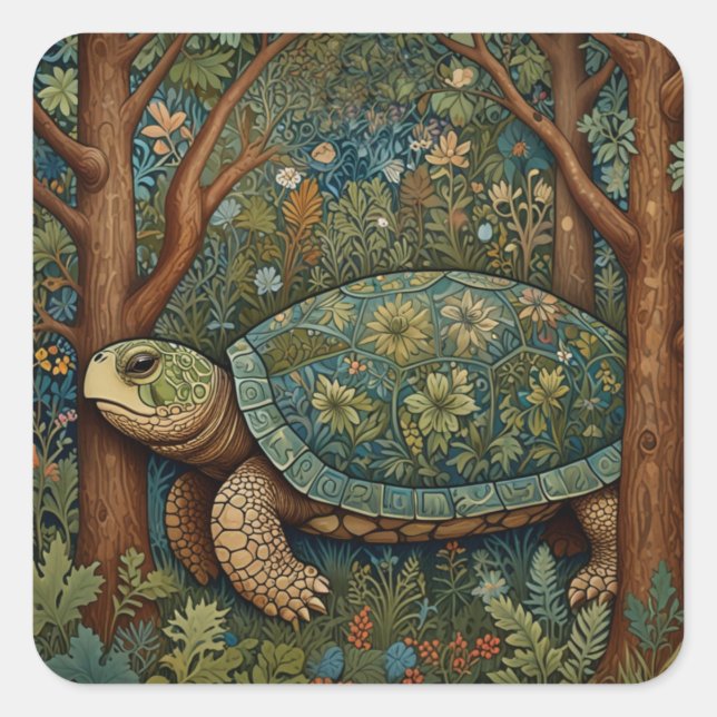 Vintage retro turtle bohemian boho woodland square sticker (Front)