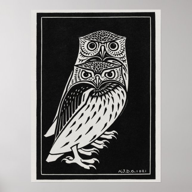 Vintage Retro Two Owls Julie de Graag Poster (Front)