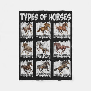 Vintage Retro Types Of Horses Fleece Blanket