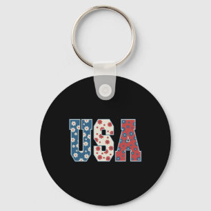 Vintage Retro Usa 4th Of July Patriotic Daisy Flow Key Ring