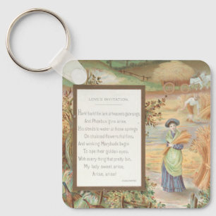 Vintage Retro Valentine, Country Farm Landscape Key Ring
