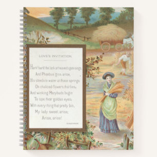 Vintage Retro Valentine, Country Farm Landscape Notebook