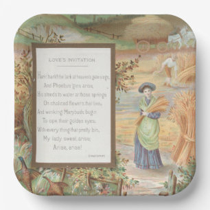 Vintage Retro Valentine, Country Farm Landscape Paper Plate