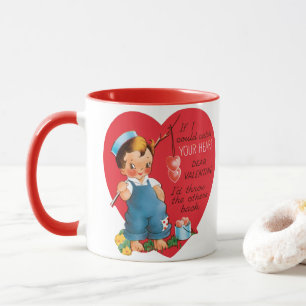 Vintage Retro Valentine's Day, Boy Fishing Hearts Mug