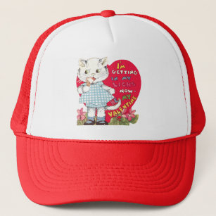 Vintage Retro Valentine's Day Cat Eating Ice Cream Trucker Hat