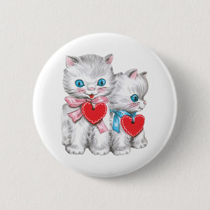 Vintage Retro Valentine's Day Cats, Cute Kitten 6 Cm Round Badge
