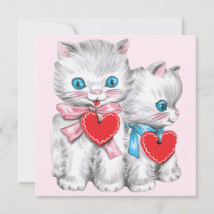 Vintage Retro Valentine's Day Cats, Cute Kitten Holiday Card