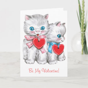 Vintage Retro Valentine's Day Cats, Cute Kitten Holiday Card