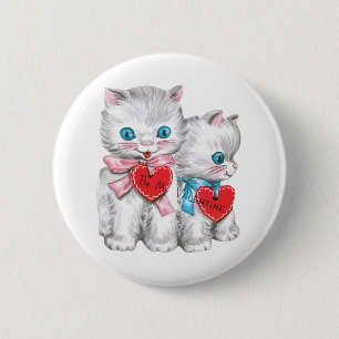 Vintage Retro Valentine's Day Cats, Fluffy Kittens 6 Cm Round Badge