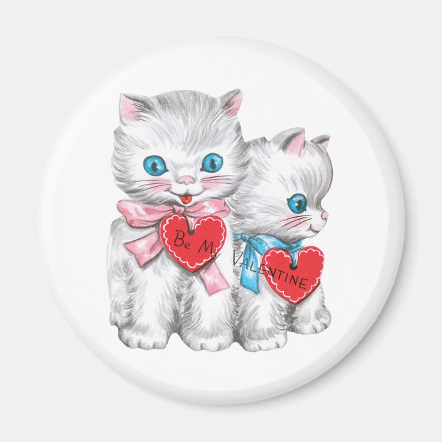 Vintage Retro Valentine's Day Cats, Fluffy Kittens Magnet (Front)