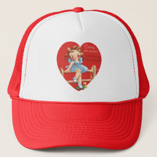Vintage Retro Valentine's Day, Girl on a Fence Trucker Hat