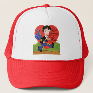 Vintage Retro Valentine's Day, Hobo Boy Heart Trucker Hat
