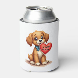 Vintage Retro Valentine's Day Puppy Dog Valentine Can Cooler