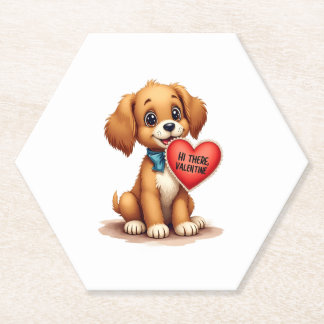 Vintage Retro Valentine's Day Puppy Dog Valentine  Paper Coaster