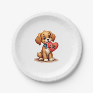Vintage Retro Valentine's Day Puppy Dog Valentine  Paper Plate