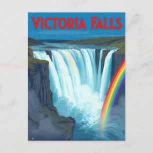 Vintage Retro Victoria Falls Rainbow Travel Postcard