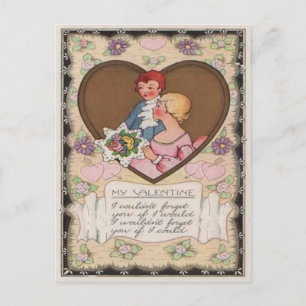 Vintage Retro Victorian Couple Hearts Valentine Ca Holiday Postcard