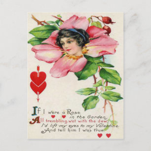 Vintage Retro Victorian Rose Valentine Card