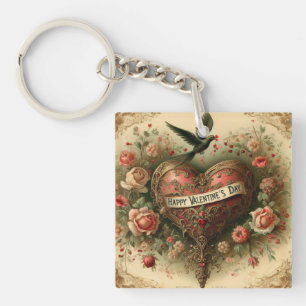 Vintage/retro/Victorian Valentine's day heart Key Ring