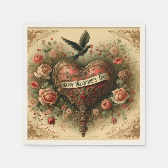 Vintage/retro/Victorian Valentine's day heart Napkin (Front)
