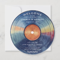 Vintage Retro Vinyl Record QR Wedding Invitation