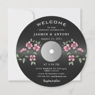 Vintage Retro Vinyl Record QR Wedding Invitation