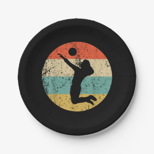 Vintage Retro Volleyball Player Paper Plate
