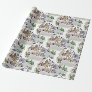 Vintage Retro Watercolor Winter Country Christmas Wrapping Paper