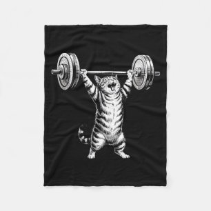 Vintage Retro Weight Lifting Gym Funny Cat Deadlif Fleece Blanket