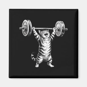 Vintage Retro Weight Lifting Gym Funny Cat Deadlif Magnet
