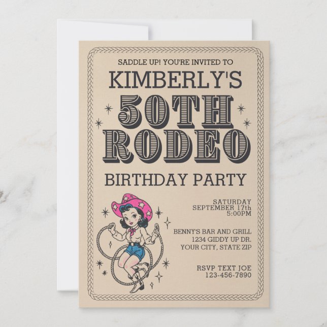 Vintage Retro Western Cowgirl 50th Birthday Party  Invitation (Front)