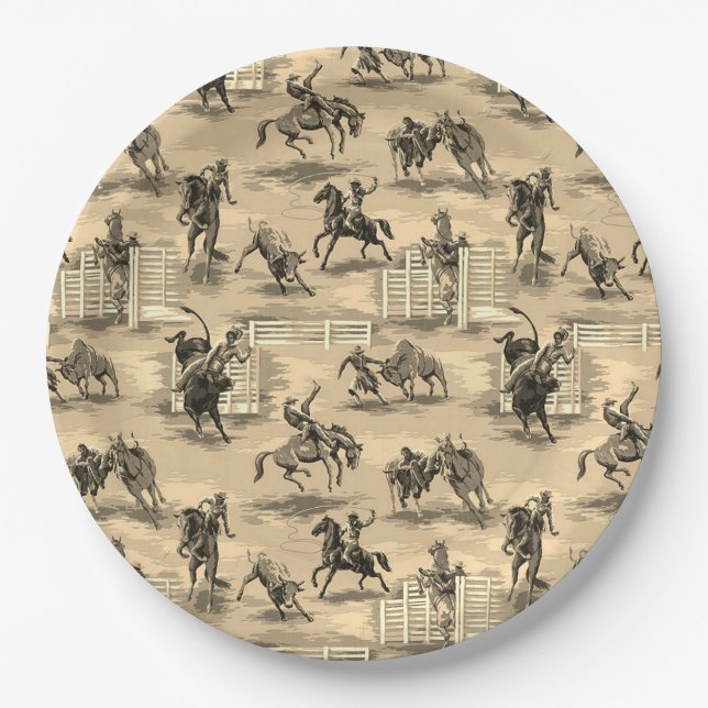 Vintage Retro Western Rodeo Cowboy Paper Plate (Front)
