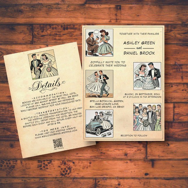 Vintage Retro Whimsical 50s Comic Book Wedding Invitation (Creator Uploaded)