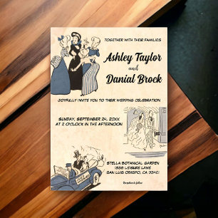Vintage Retro Whimsical Bride Groom Comic Wedding Acrylic Invitations