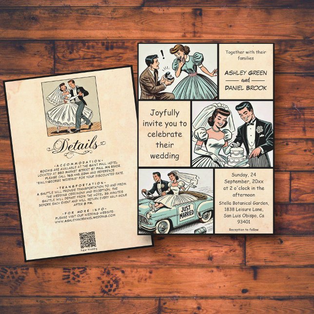 Vintage Retro Whimsical Bride Groom Comic Wedding Invitation (Creator Uploaded)