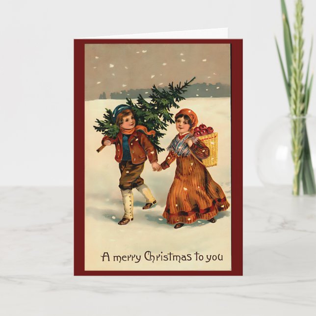 Vintage Retro Winter Christmas Personalised Card (Front)