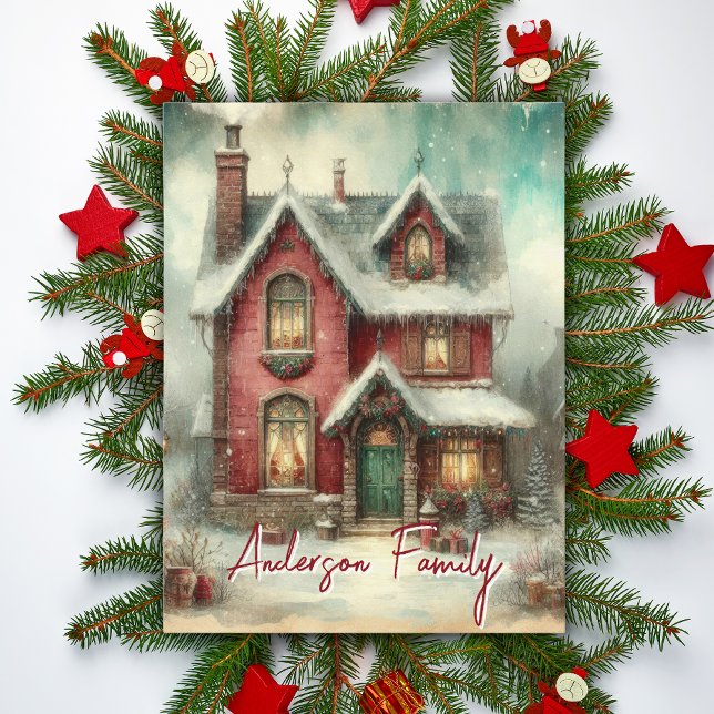 Vintage Retro Winter Snow House Name Christmas Postcard (Creator Uploaded)