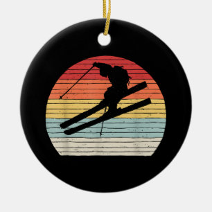 Vintage Retro Winter Sports Skiing Ceramic Tree Decoration