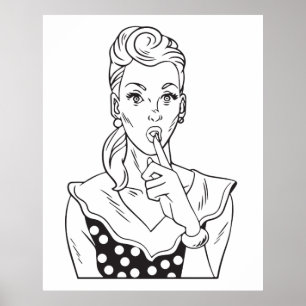 Vintage Retro Woman Gesturing to stay Quiet Poster