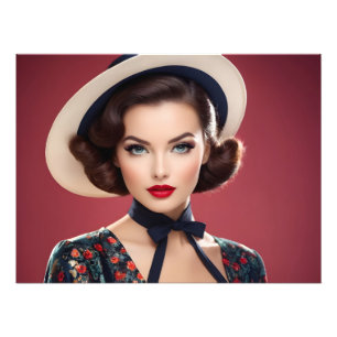 Vintage retro woman photo print