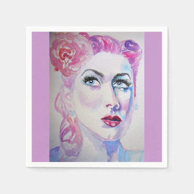Vintage Retro Woman Pink Shabby Serviette Napkins (Front)