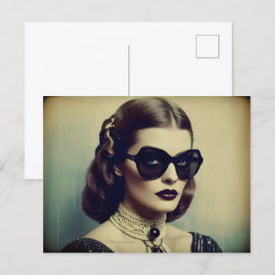 Vintage retro woman postcard